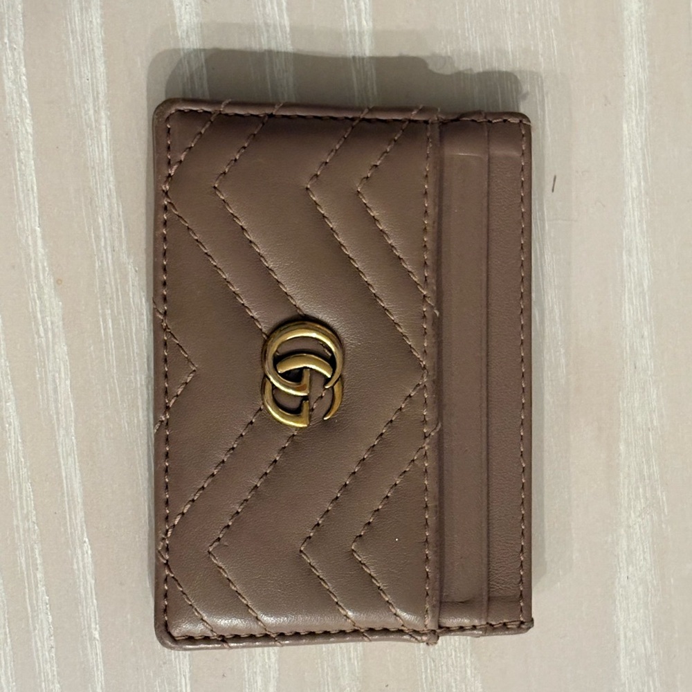 Gucci Marmont Card Case Taupe Leather
